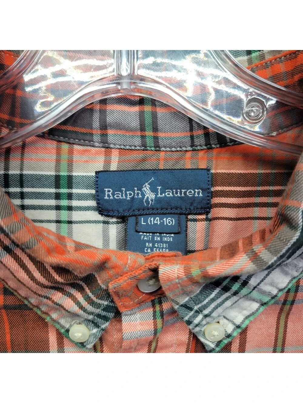 Ralph Lauren Boy's Sz L Burnt Orange Plaid Button-Down Long Sleeve Shirt
